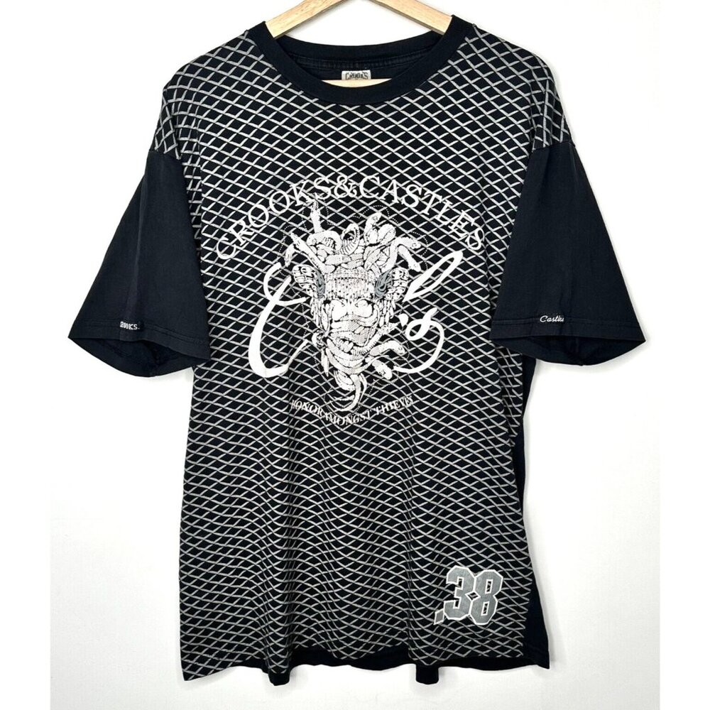 CROOKS & CASTLES Mens T Shirt HONOR AMOUNG THIEVES Short Sleeves Black Size XL
